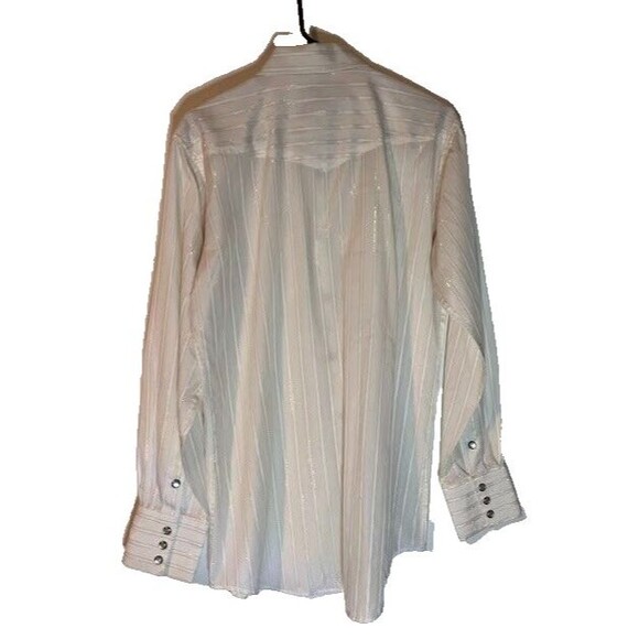 Vntg Crazy Cowboy L Western Shirt Cream Gold Stripe Rodeo Country Cowboy Dress - Picture 4 of 6